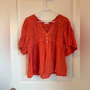 Chic Orange V-Neck Blouse